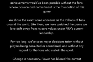 名宿声明:FIFA现任管理层治下的足球运动正在背离其核心价值观
