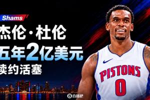 结束漫长拉锯战Shams:杜伦以5年2亿和活塞续约 合同全额保障